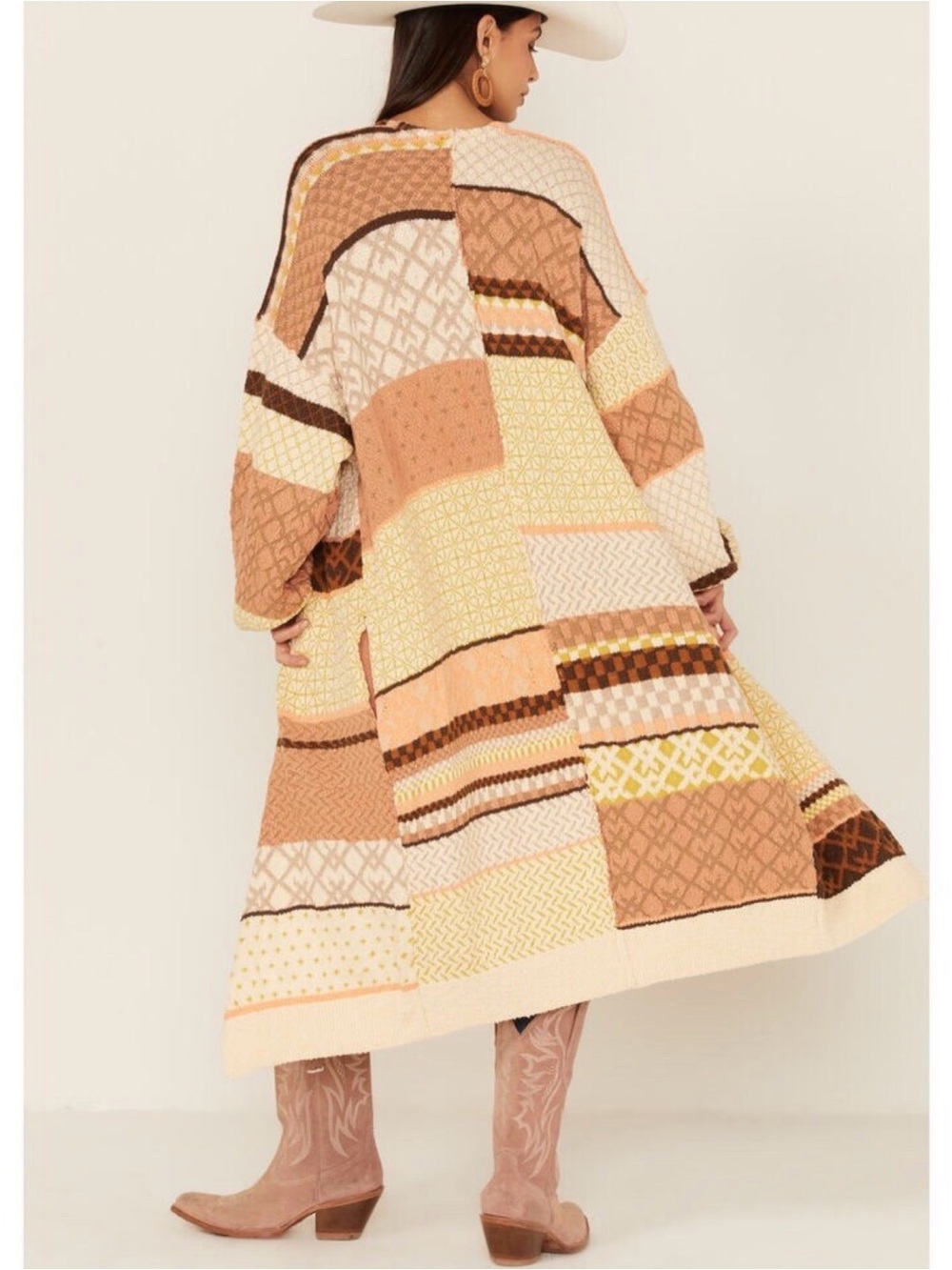 Free people love and kisses cardigan long cozy patchwork woven chunky sweater Xs